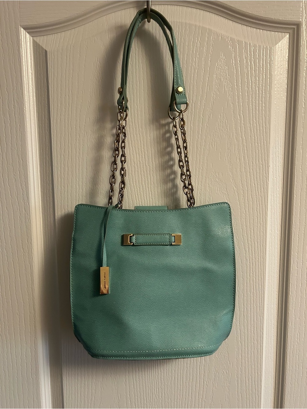 Ivanka Trump Teal Shoulder Bag with Gold Chain Accents